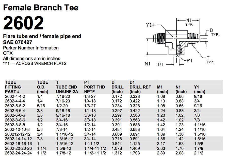 Female Branch Tee 2602 Flare tube end / female pipe end SAE 070427 ...